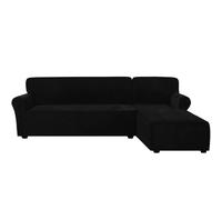 Luxury Velvet Stretch Sofa Cover Set 2 PCS Anti-Slip Slipcovers for 2-Seater/3-Seater & Chaise Longue Black (Right Chaise + 3 Seater) Easy Care