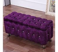 Luxury Velvet Tufted Storage Bench Upholstered Foot Rest Stool with Metal Legs Large Capacity Ottoman Dark Purple Stylish Home Furniture 90x40x40cm