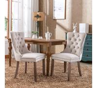 Luxury Velvet Upholstered Knocker Wing Back Dining Chairs Set of 2 with Oak Wood Legs Handmade for Dining Room or Bedroom Decor (Beige)