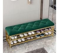 Luxury Velvet Upholstered Shoe Rack Large Capacity Modern Entryway Storage Bench Stylish Hallway Accent Furniture Green 100x25x46cm (39x10x18inch)