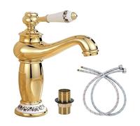 Luxury Victorian Basin Mixer with Retro Ceramic Lever,Medium Monobloc Bathroom Sink Mixer Tap,Hot and Cold Classic Faucet,Brass Construction, Insert Basin Faucet for Cloakroom (Gold)