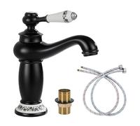 Luxury Victorian Basin Mixer with Retro Ceramic Lever,Medium Monobloc Bathroom Sink Mixer Tap,Hot and Cold Classic Faucet,Brass Construction, Insert Basin Faucet for Cloakroom (Black)