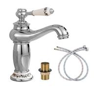 Luxury Victorian Basin Mixer with Retro Ceramic Lever,Medium Monobloc Bathroom Sink Mixer Tap,Hot and Cold Classic Faucet,Brass Construction, Insert Basin Faucet for Cloakroom (Chrome)