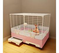 Luxury Villa Rabbit cage with Wheels, Guinea Pig cage, complimentary Food Bowl, Bed, Suitable for Hamsters, Chinchillas, Squirrels, Hedgehogs, Ferrets, Cats(Pink)