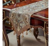 Luxury Vintage Design Table Runners 72 inches Long Embroidery Jacquard Fabric with Multi-Tassels Table Runners for Dining Room Dresser Wedding Holiday Party Fireplace Decorations (Coffee, 12X72inch)