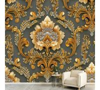 Luxury Vintage Palace Photo Wallpaper, Damask Flowers Twining Vines Wall Mural, Wallpaper for Bedroom Living Room, Home Decor, Photo Wall Paper, 300 x 210 cm (WxH)