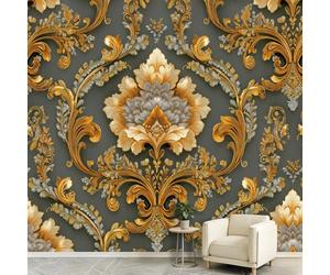 Luxury Vintage Palace Photo Wallpaper, Damask Flowers Twining Vines Wall Mural, Wallpaper for Bedroom Living Room, Home Decor, Photo Wall Paper, 150 x 105 cm (WxH)