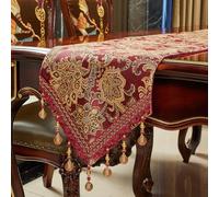 Luxury Vintage Table Runners 72 inches Long Embroidery Jacquard Fabric with Multi-Tassels Table Runners for Dining Room Dresser Wedding Christmas Thanksgiving Party Decorations (Red, 12X72inch)