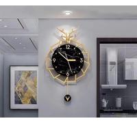 Luxury Wall Clock 38x60cm - Black Marble Dial with Golden Frame, Deer Head Ornament & Pendulum - Modern Decorative Clock for Living Room, Hallway, Dining Room, Office JR5154