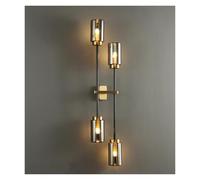 Luxury Wall lamp Hotel Living Room Smokey Gray Glass Lamps Post Modern Indoor Decoration Linear Brass All Copper LED Wall Lights