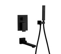 Luxury Wall Mounted Black Brass Bathtub Faucet Set with Handheld Shower Hot & Cold Water Mixer Elegant Showerhead Perfect for Modern Bathrooms LWX
