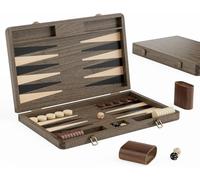 Luxury Walnut Backgammon Set - Wood Board with Travel Case, Doubling Cube & Storage Bags