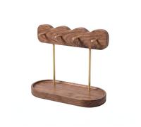 Luxury Walnut Wood Key Stand - Wave-Designed Entryway Organizer with 4 Gold Hooks, Multi-Functional Valet Tray for Keys, Jewelry & Accessories, Minimalist Decor for Entry Table