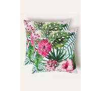 Luxury Waterproof Botanical Flower Outdoor Cushion 45 x 45 cm, Set of 2 Homescapes Green 45cm x 45cm
