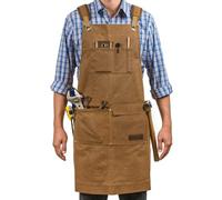 Luxury Waxed Canvas Shop Apron | Heavy Duty Work Apron for Men & Women with Pocket & Cross-Back Straps | Adjustable Tool Apron Up To XXL | Long, Thick, Water Resistant Workshop Apron in Gift Box