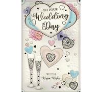 Luxury Wedding Day Card for Bride & Groom - Large 12 x 7 Inches with 8 Page Insert - Romantic Keepsake Wedding Card with Warm Wishes, Elegant Heart Design, Special Congratulations Card for Newlyweds