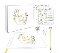 Luxury Wedding Guest Book Set - 120 Pages, Visitors Book with Stickers & Diamond Pen - Guest Book for Wedding, Baby Shower, Birthday, Scrapbook Alternative
