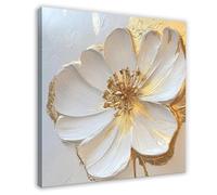 Luxury White And Gold Flower Wall Art - Modern Canvas Painting with Metallic Accents - Elegant Floral Home Decor Canvas Poster Wall Art Decor Print Picture Paintings for Living Room Bedroom Decoration