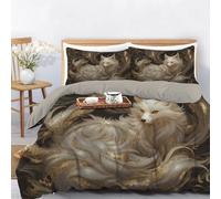 Luxury White animal nine-tailed fox Duvet Cover Set Super King Size,3D Printed Golden swirl pattern Bedding,Soft Microfiber Reversible Quilt Cover with Pillowcase,Resistant Easy Care Home Decor