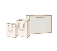Luxury White Gift Bags with Gold Trim - Premium Reusable Paper Gift Bags with Ribbon & Rope Handles | Elegant Gift Packaging for All Occasions |Gold-Champagne-Large-Pack of 10