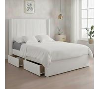 Luxury White Plush Milan Single Bed Frame With Mattress 54 Inches Wingback Headboard 2 Footend Storage Drawers