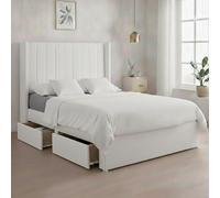 Luxury White Plush Milan Small Double Bed Frame With Mattress 54 Inches Wingback Headboard 2 Storage Drawers