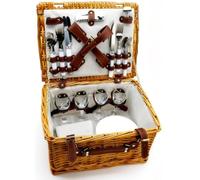 Luxury Wicker Picnic Basket for 4 Person - Complete Hamper Set with Plates, Glasses, Cutlery, Napkins & Bottle Opener