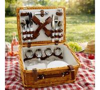 Luxury Wicker Picnic Basket for 4 Person - Complete Hamper Set with Plates, Glasses, Cutlery, Napkins & Bottle Opener