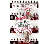 Luxury Wife Christmas Card, Large 30x20cm, With Love Message, Teddy Bear Design, 8-Page Verse Insert, Romantic Holiday Greeting Card with Snowflake Theme