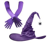Luxury Witch Hat Set and Gloves | Light Halloween Hats for Make Up and Masquerades, Large Border Hat for Adults and Teens, Unisex Personality