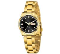Luxury Women’s Waterproof Quartz Watch - Luminous Stainless Steel Dress Watch with Calendar Feature (Gold Black)