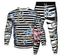 Luxury Women's Men's Tracksuit Set Golden Chain 3D Printed Pullover Sweatshirt and Joggers 2 Piece Outfit Set