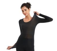 Luxury Women's Thermal Undershirt: Super Stretchy, Lightweight Silky Tech Tops for Everyday Comfort and Active Sports, Black, S-M