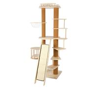 Luxury Wooden Cat Tree Tower with Condo & French Balcony - Large Multi-Level Cat House, Space Capsule Bowl, Sisal Carpet Wrap, Solid Pine Wood Frame, 206cm Tall for Large Cats