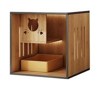 Luxury Wooden Outdoor Indoor Cat House Kitten Enclosure Cage with Scratching Post Wheels LED Light, Multifunctional Cat Condo with Escape Door for 1-2 Kittens(60 * 60 * 60cm)