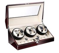 Luxury Wooden Watch Winder for 6 Watches + 10 Storages Large Capacity Watches Display Box with LED Lights Super Quiet Motor Fit Lady and Man Watches,Leather 02 (Leather 03)
