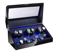 Luxury Wooden Watch Winder for 6 Watches + 10 Storages Large Capacity Watches Display Box with LED Lights Super Quiet Motor Fit Lady and Man Watches Leather 02 (Leather 05)