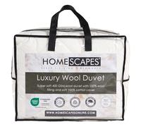 HOMESCAPES Premium Wool Duvet - Double, Heavyweight, Winter/Autumn, 100% Cotton Cover, Hypoallergenic, Eco-Friendly, Washable - 10.5 to 13.5 Tog (approx)