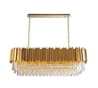 Luxury Wrought Iron Plating Crystal Chandelier Rectangle Brushed Metal Pendant Lighting Fixture Ceiling Light Fixture For Bedroom Room Living Room Kitchen Island-Light luxury gold crystal chan