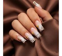 Luxury Zebra Flame Press On Nails with Gold Studs & Acrylic Tips - Almond Shape Fake Nails Short French Tip Handmade Elegant Halloween Christmas Autumn Gothic Manicure DIY Kit