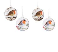 LuxuryBaubles Set of 4 Luxury ROBIN Bauble Design Glossy Round Christmas tree Baubles Decorations - 8cm
