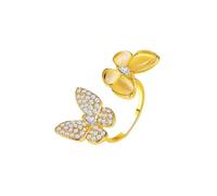 LuxurySP 14K Gold Plated Butterfly Zircon Open Rings for Women Teen Girls,Sparkly Vintage Wrap Rhinestone Statement Adjustable Finger Ring Jewelry Accessories