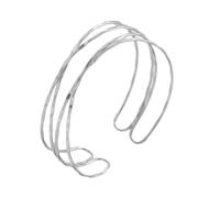 LuxurySP 2Pcs Upper Arm Bracelet Cuff Bangle Minimalist Gold Metal Coil Arm Cuff Bracelets for Women Irregular Wave Chunky Cuff Bangle Armband Statement Party Jewelry (silver-4)