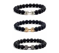LuxurySP Dumbbell Bracelet For Men, Black Natural Lava Stone Beaded Rosary Bracelets Personalized Elastic Gym Gifts Women Jewellery (lava stone)
