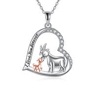 LuxurySP Goat Necklace 925 Sterling Silver Heart Pendant Necklace Goat Jewellery Gifts for Women Girls Goat Lovers Daughters Mothers