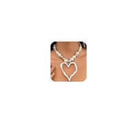 LuxurySP Y2k Large Heart Necklaces for Women Girls Teen Chunky Love Pearl Ball Beads Choker Necklaces Exaggerated Big Hollow Heart Pendant Necklace Statement Jewelry Gifts (Silver)