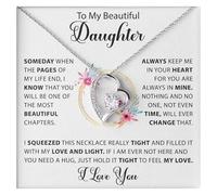 LUXUS™ To My Beautiful Daughter - Heart Necklace, Inspirational Jewelry for Daughter, Gift from Father, Empowering Message Necklace in 18KWhite Gold/Gold Finish over Stainless Steel, Gift box, 18k
