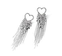 Luxval Rhinestone Earrings Dangling for Women Sparkly Silver Dangle Earrings Girls Long Chandelier Earrings Tassel Lightweight Ear Studs Cubic Zirconia Crystal Statement, Sterling Silver, Cubic