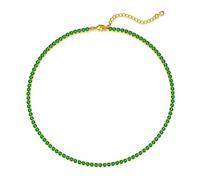 Luxval Tennis Necklace 14K Green Choker Necklaces for women Dainty Zirconia Cut Faux Diamond chain 3mm Width 14Inches
