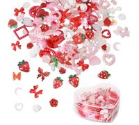 Luxvara 1 Box 3D Nail Charms,Assorted Color Multi Shapes Mix Nail Charms,Red Strawberry, Flowers, Stars, Rhinestones,For Nail Art Decoration Jewelry Accessories DIY Crafts